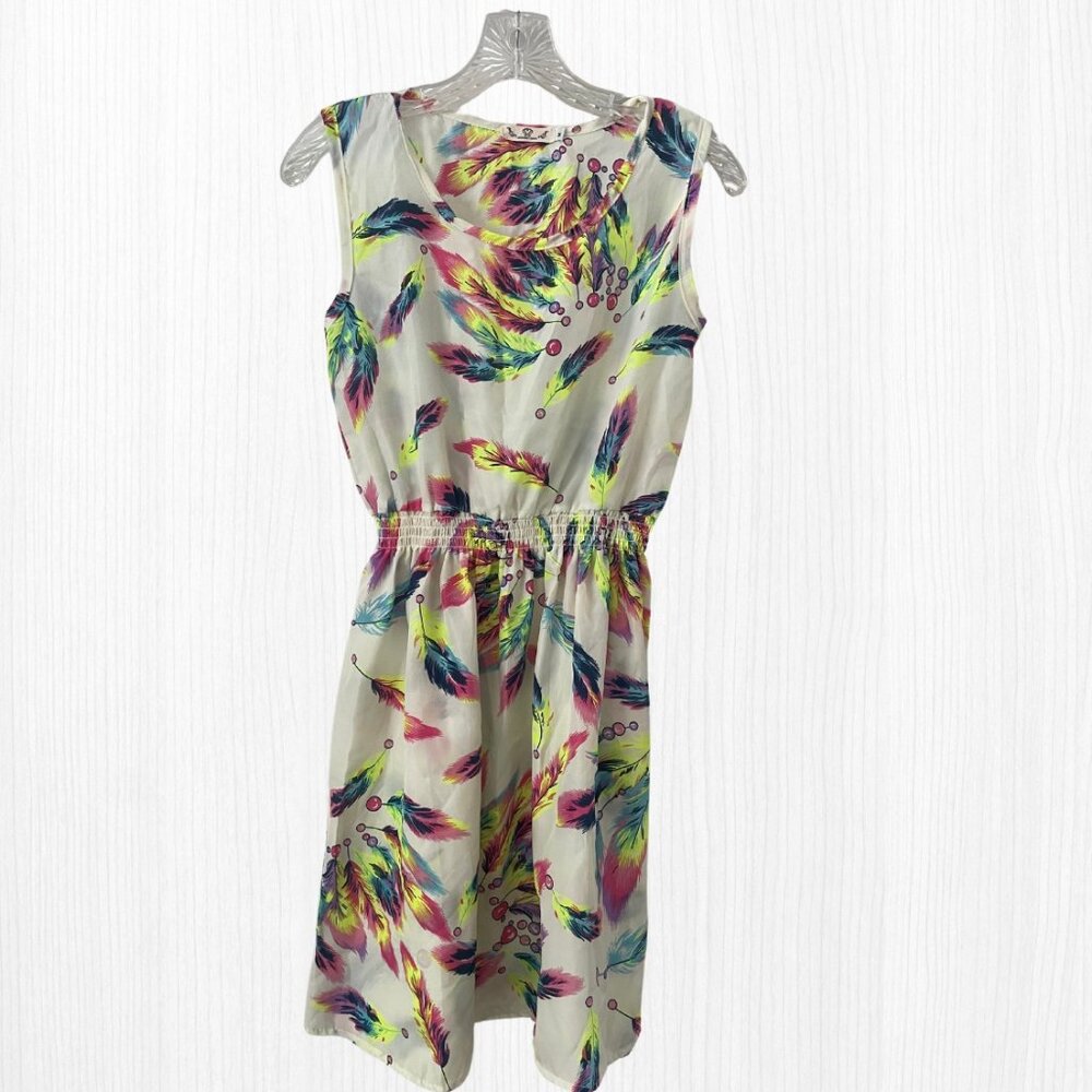 Drunken Tango Feather Print Summer Dress MED